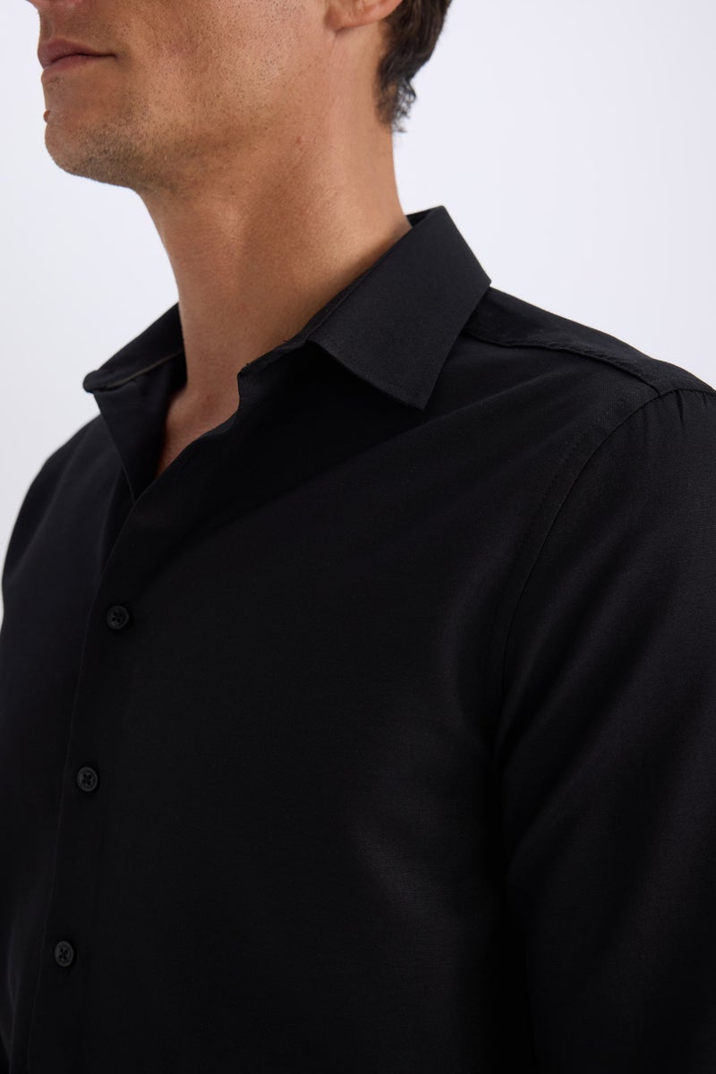 DeFacto Black Man Slim Fit Polo Neck Oxford Basic Shirt Casual - Image 5